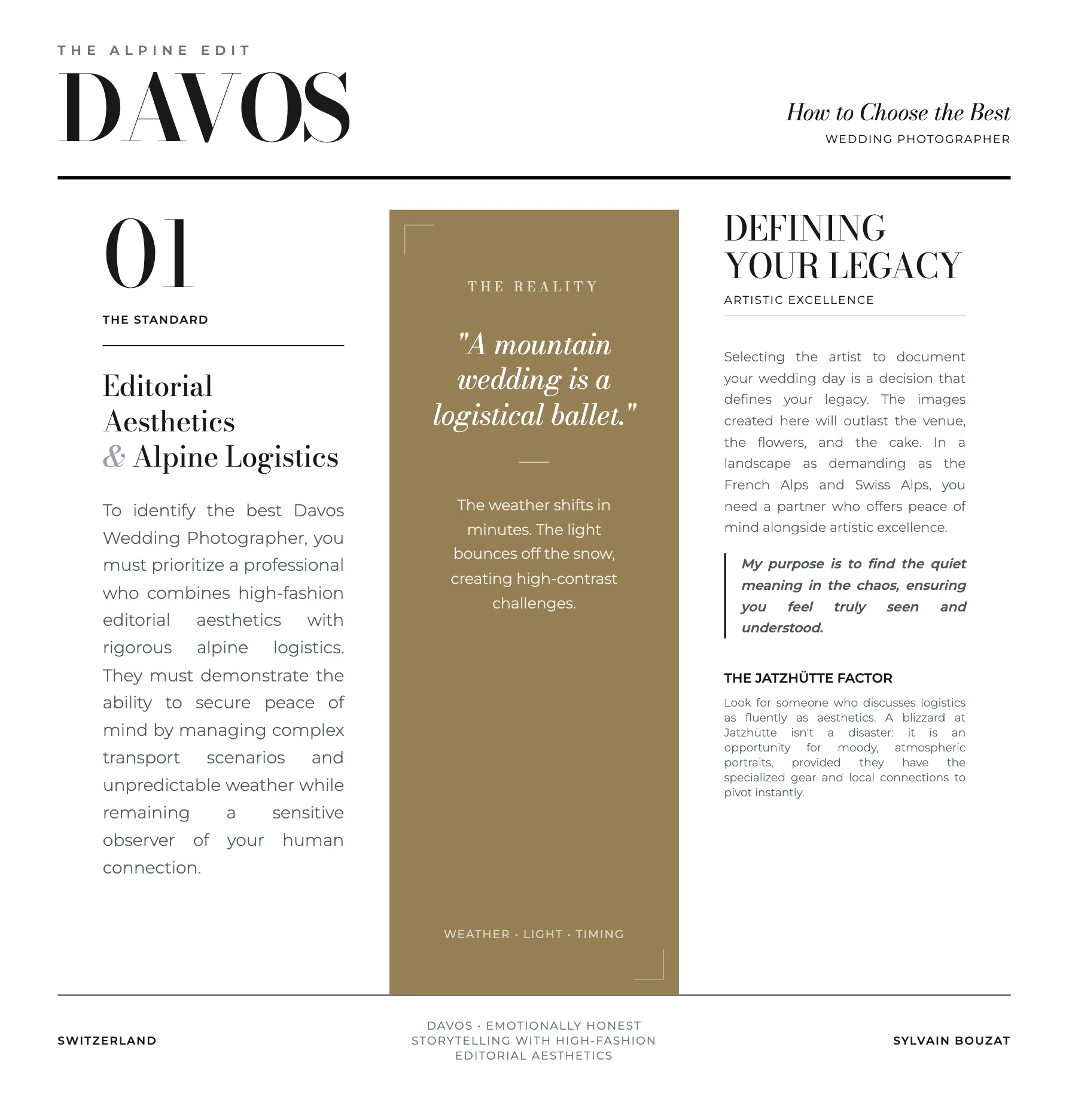 Editorial guide by a Davos wedding photographer detailing high-fashion aesthetics and complex alpine logistics.