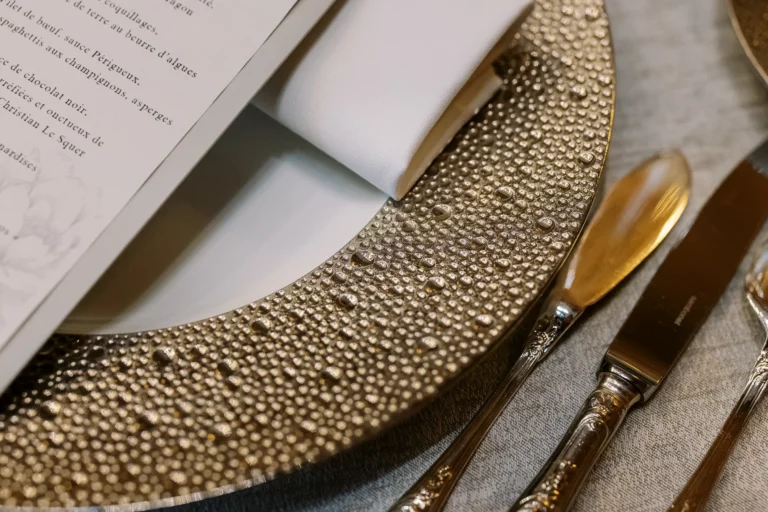 Luxury table setting detail at Four Seasons George V by a French wedding photographer.