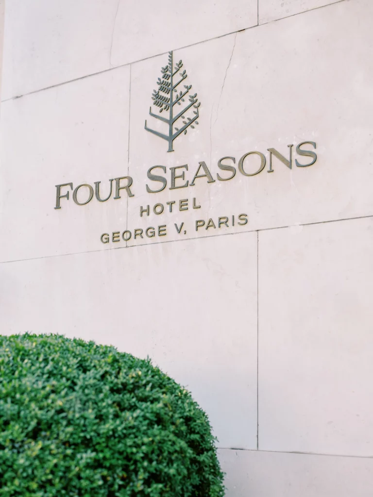 Four Seasons George V Paris hotel sign captured by a French wedding photographer wedding photographer.