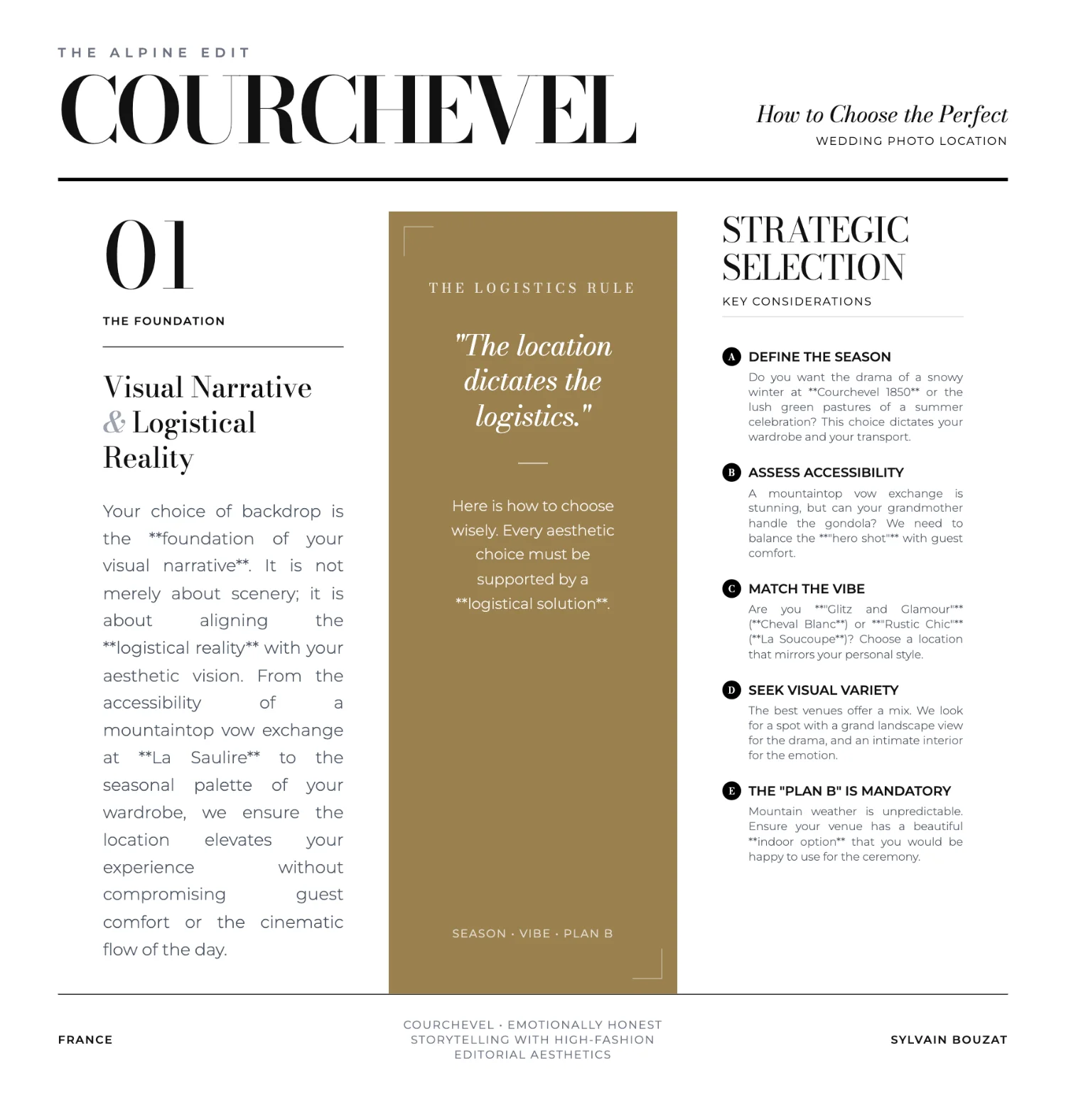 Editorial guide by a Courchevel wedding photographer on selecting luxury venues like Cheval Blanc Courchevel.